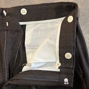 LANDS' END Wool Pants 35x30 Brown Houndstooth USA Made Flap Pocket Suspender